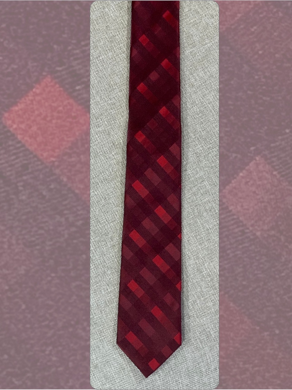 Perry Ellis Portfolio Skinny Tie Burgundy Diagonal Check Narrow Necktie